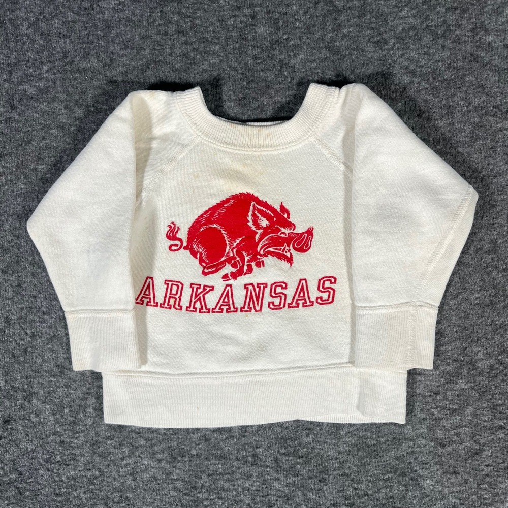 Vintage 1960s Arkansas Razorbacks Hogs Kids Sweatshirt Cream Raglan Pullover